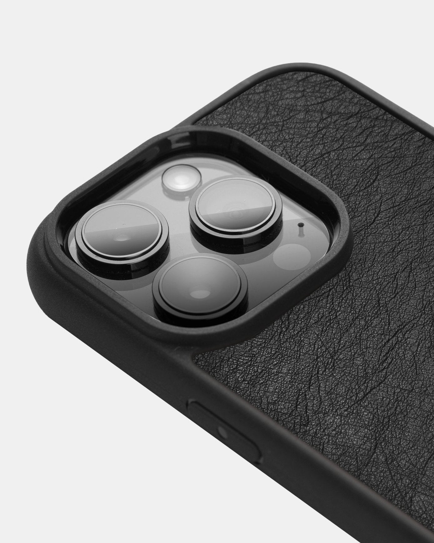 Чохол із чорної шкіри страуса без фолікул для iPhone 14 Pro Max
