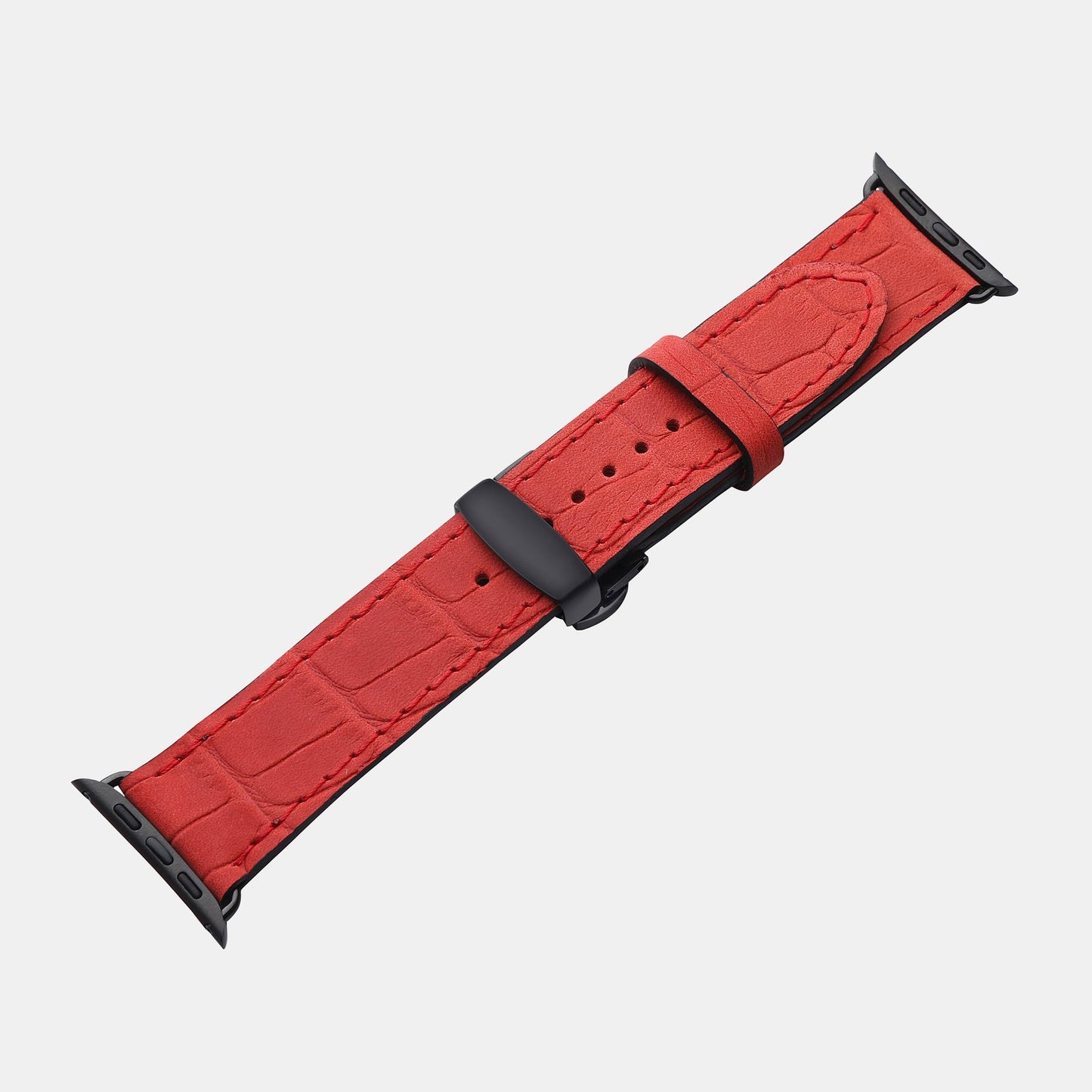 Ремінець для Apple Watch з телячої шкіри, тисненої під крокодила у червоному кольорі