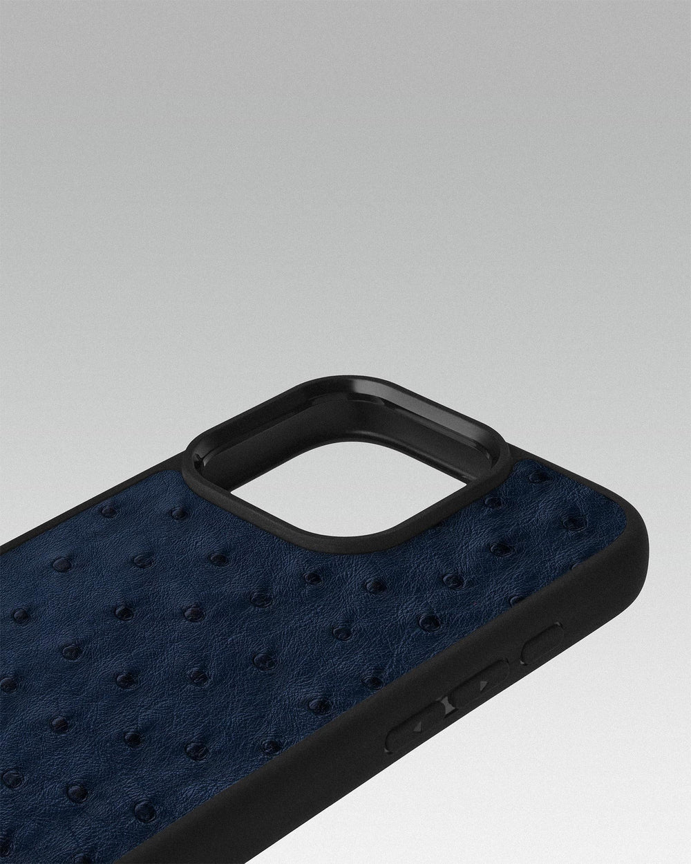 Dark blue ostrich leather follicle case for iPhone 16 Pro Max