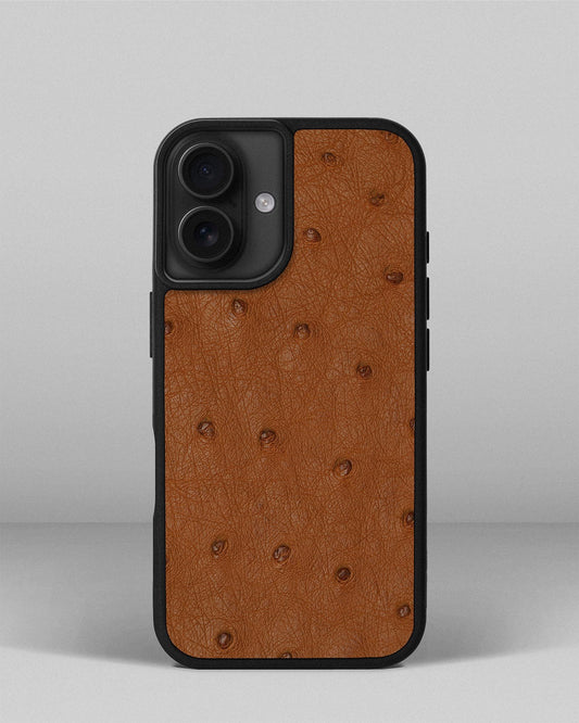 Чохол із коричневої шкіри страуса з фолікулами для iPhone 16