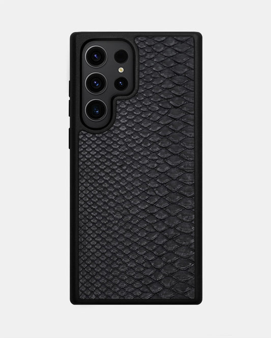 Чохол із чорної шкіри пітона з дрібними лусочками для Samsung S23 Ultra