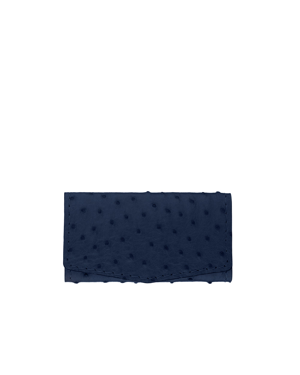 Key holder made of dark blue ostrich leather with follicles