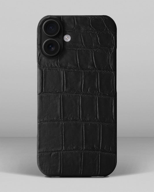 Чорний чохол обтягнутий шкірою крокодила для iPhone 15 Plus