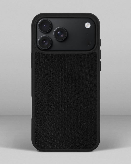 Чохол із чорної шкіри пітона з дрібними лусочками для iPhone 18 Pro Max