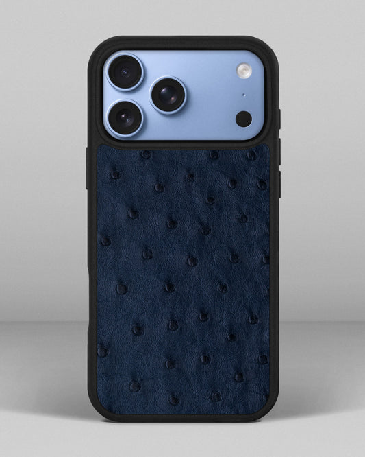 Чохол із темно-синьої шкіри страуса з фолікулами для iPhone 18 Pro Max