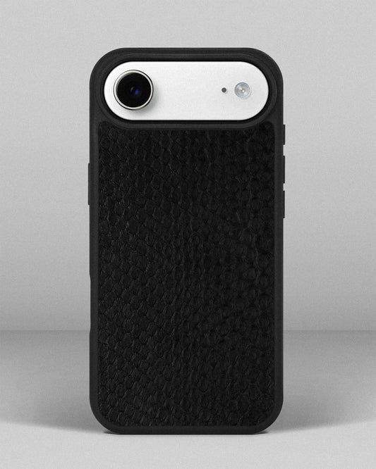 Black python leather case with small scales for iPhone 17 Air