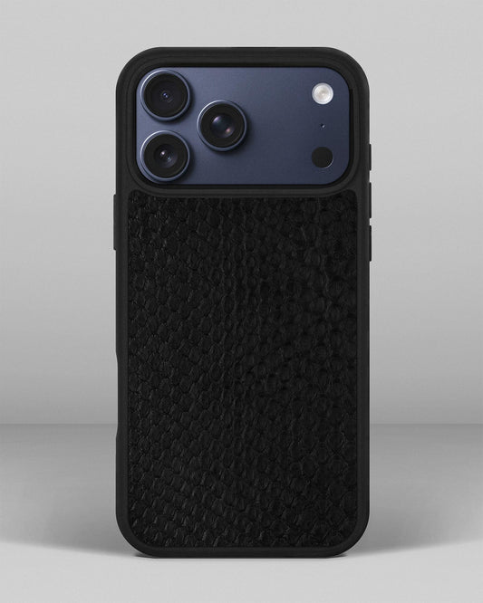 Чохол із чорної шкіри пітона з дрібними лусочками для iPhone 17 Pro Max