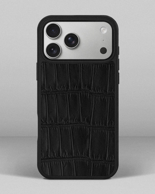 Чохол із чорної шкіри крокодила для iPhone 17 Pro Max