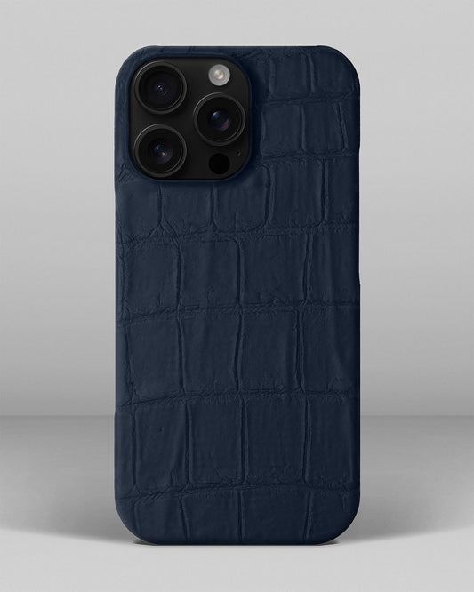 Темно-синій чохол обтягнутий шкірою крокодила для iPhone 15 Pro Max