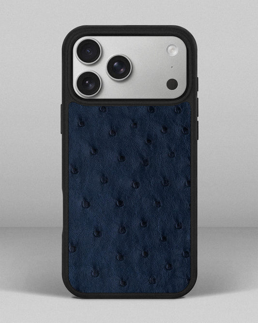 Чохол із темно-синьої шкіри страуса з фолікулами для iPhone 17 Pro Max