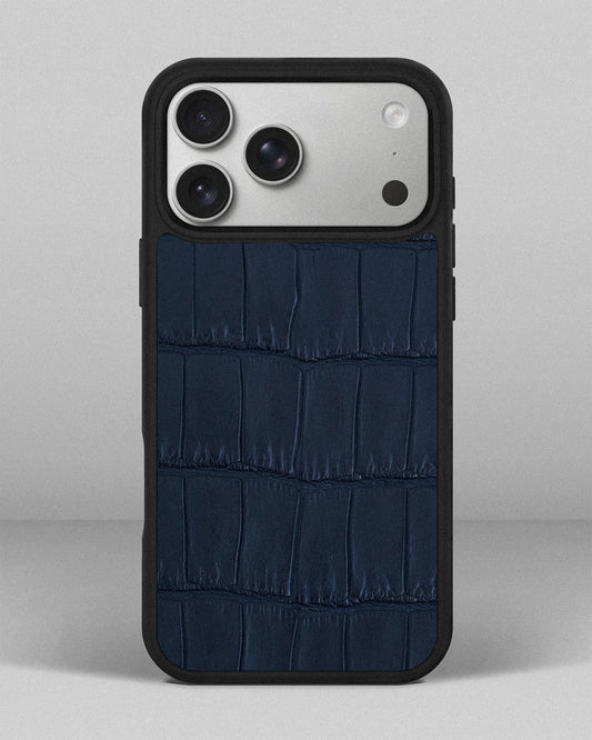 Чохол із темно-синьої шкіри крокодила для iPhone 17 Pro Max