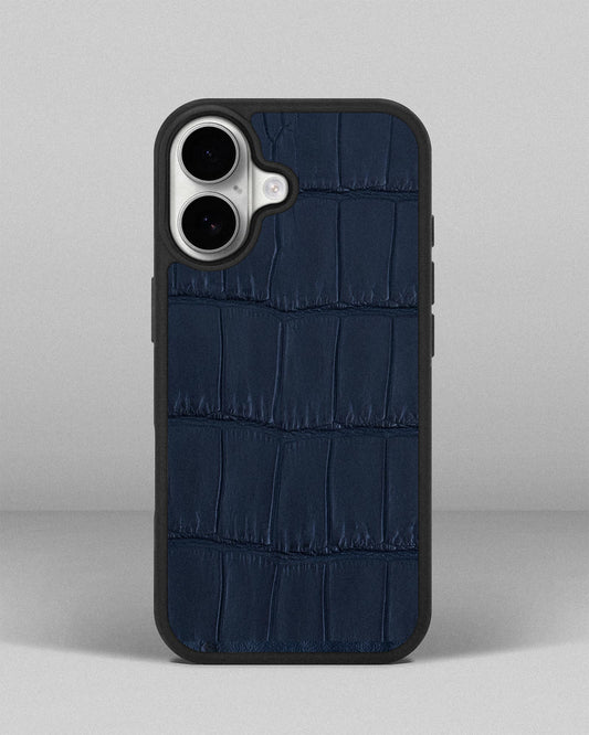 Dark blue crocodile leather case for iPhone 17