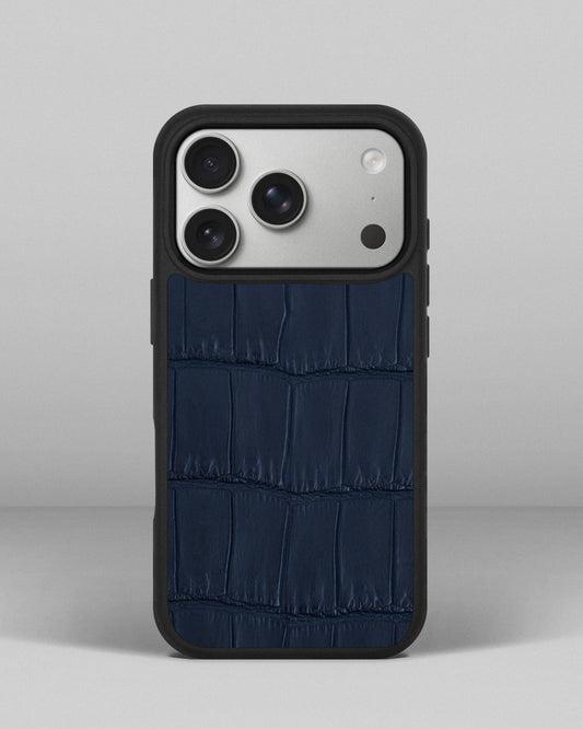 Dark blue crocodile leather case for iPhone 17 Pro