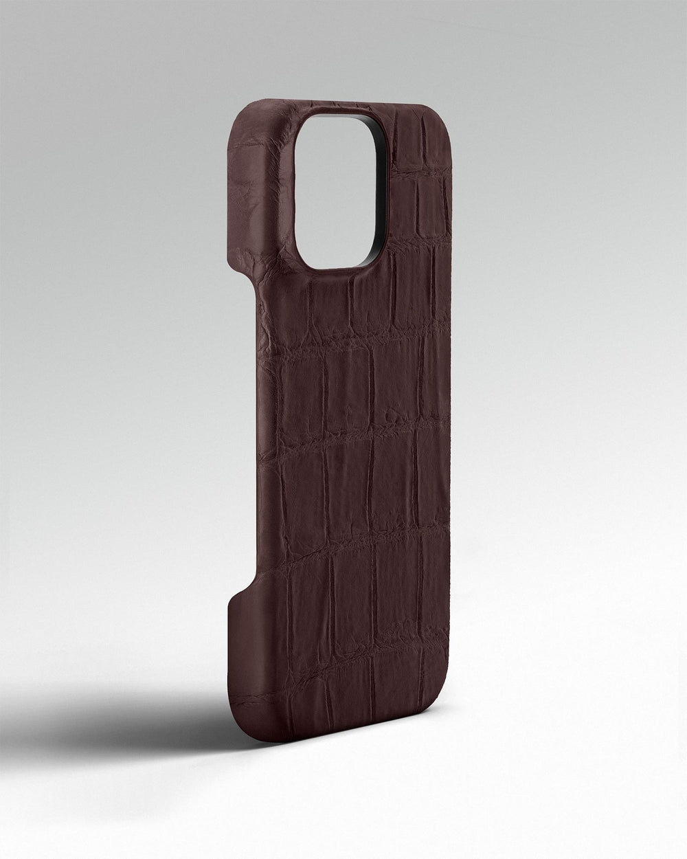 Dark brown crocodile leather-wrapped case for iPhone 16 Pro Max