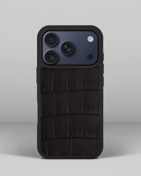 Чохол із темно-коричневої шкіри крокодила для iPhone 17 Pro
