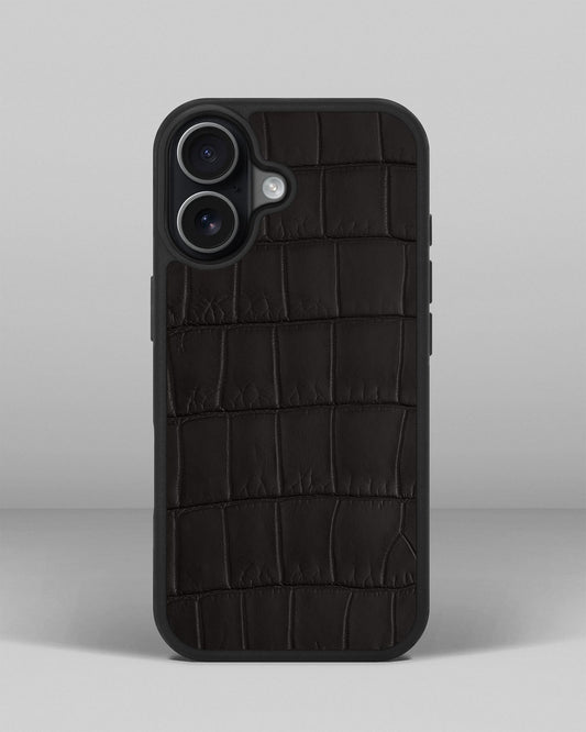 Чохол із темно-коричневої шкіри крокодила для iPhone 17