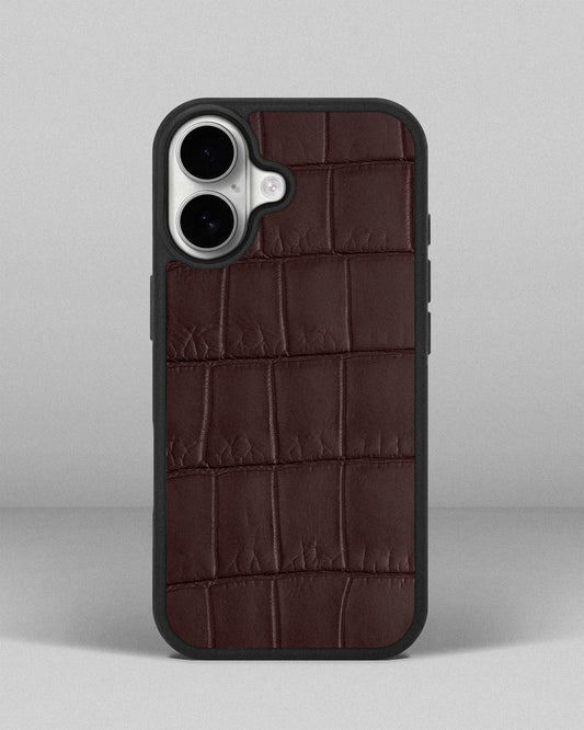 Dark brown crocodile leather case for iPhone 17
