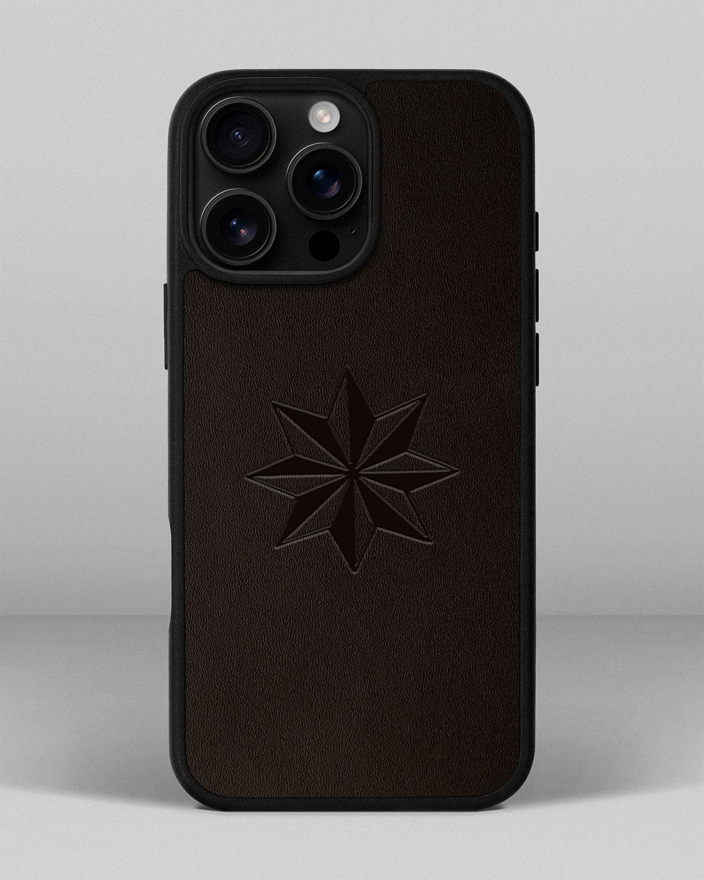 Чохол для iPhone 13 Pro Max в темно-коричневому кольорі з тисненням Роза вітрів