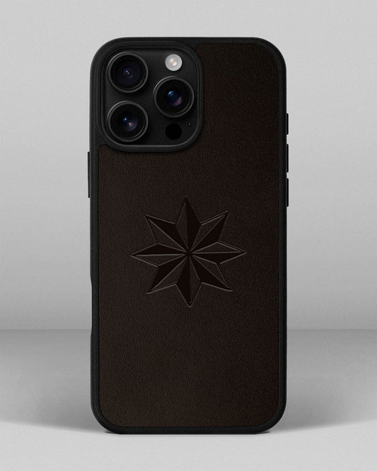 Чохол для iPhone 16 Pro Max в темно-коричневому кольорі з тисненням Роза вітрів
