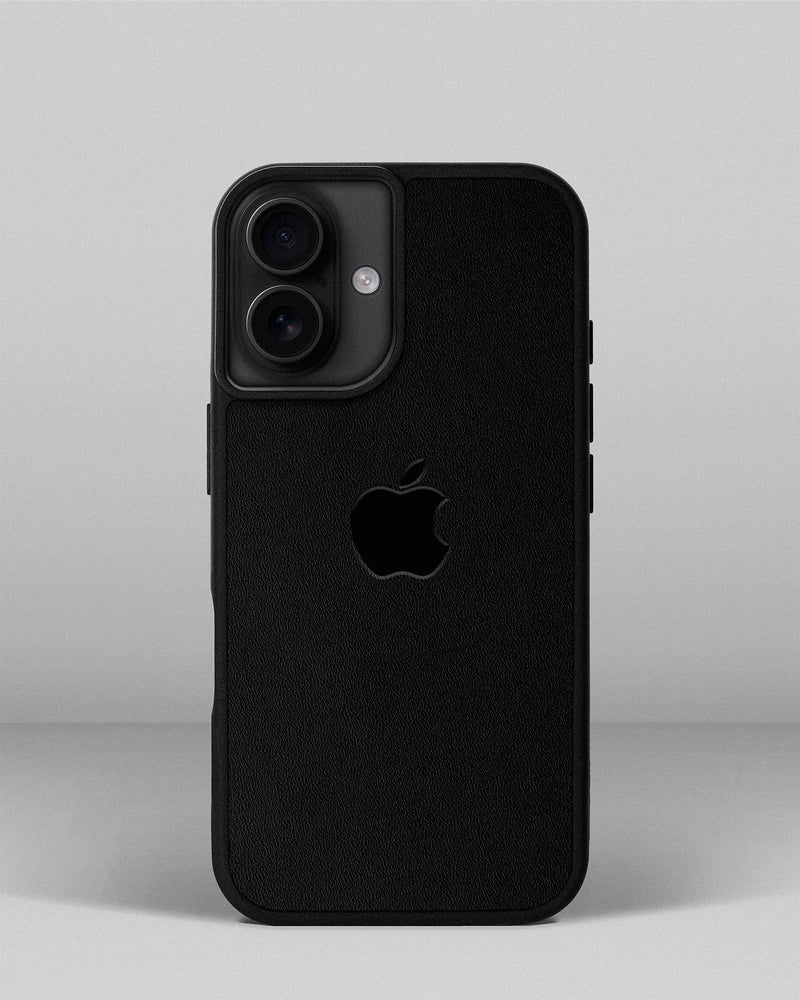 Чохол для iPhone 14 із шкіри купон в чорному кольорі з логотипом яблука