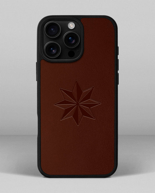 Чохол для iPhone 15 Pro Max в рудому кольорі з тисненням Роза вітрів