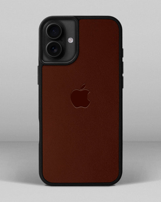 Чохол для iPhone 16 Plus із шкіри купон в рудому кольорі з логотипом яблука