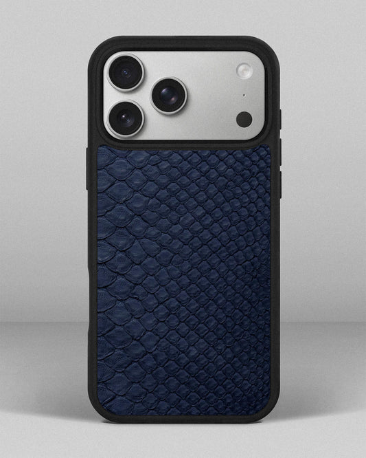 Чохол із темно-синьої шкіри пітона з дрібними лусочками для iPhone 17 Pro Max