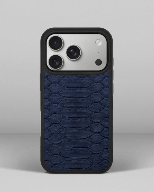 Dark Blue Python Leather Wide Scale Case for iPhone 17 Pro