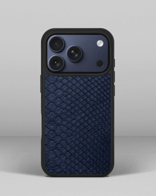 Чохол із темно-синьої шкіри пітона з дрібними лусочками для iPhone 17 Pro