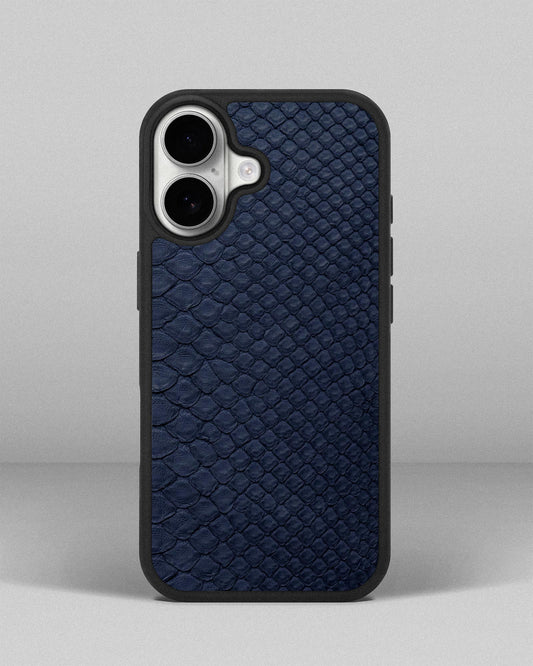 Dark blue python skin case with small scales for iPhone 17