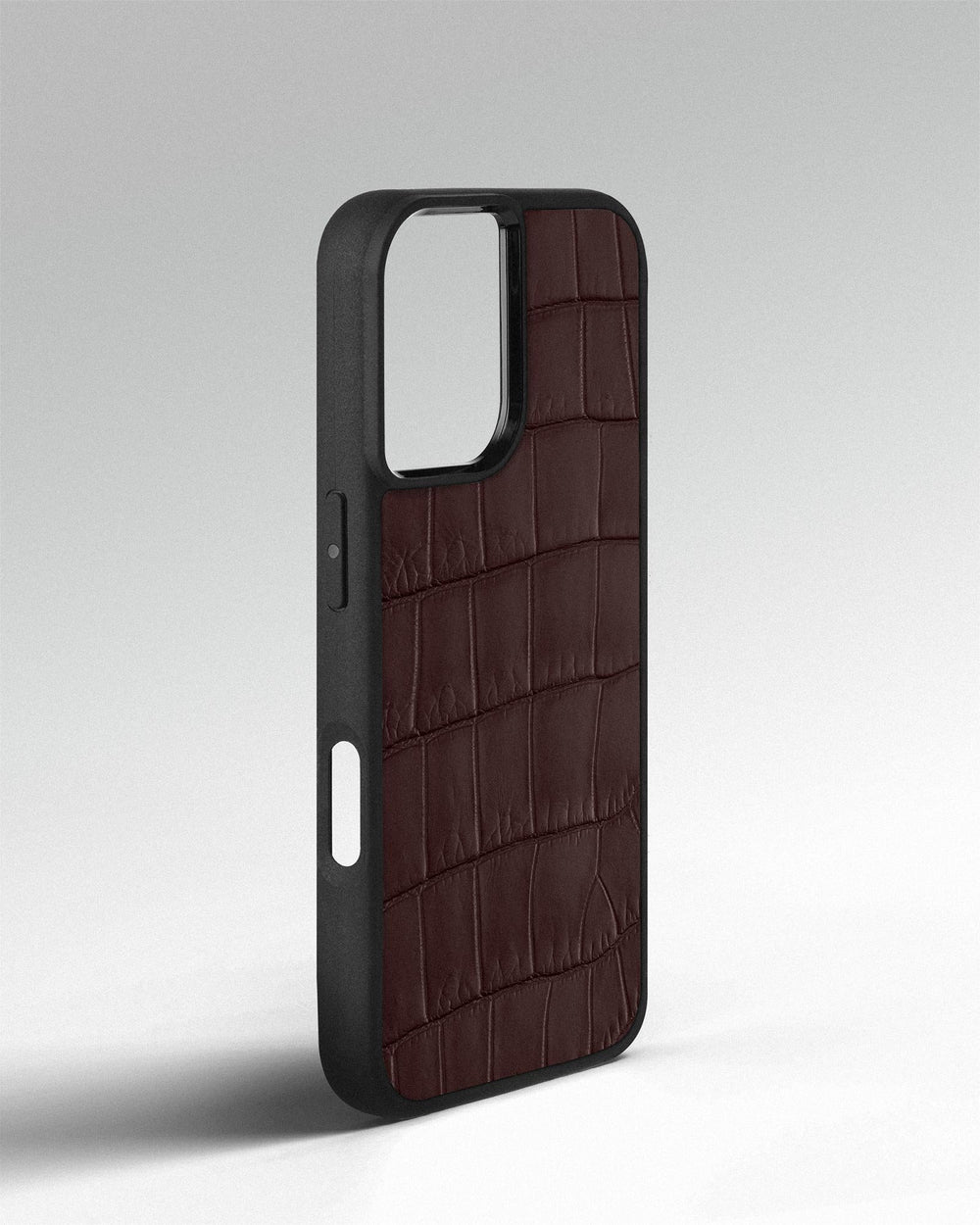 Dark brown crocodile leather case for iPhone 16