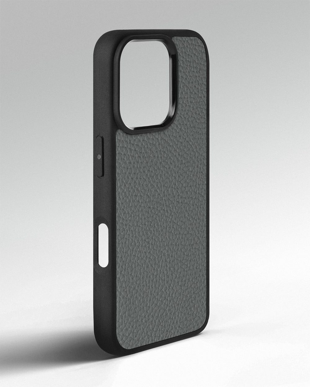 Case made of gray calf leather floater for iPhone 16 Pro