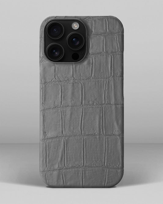 Сірий чохол обтягнутий шкірою крокодила для iPhone 14 Pro Max