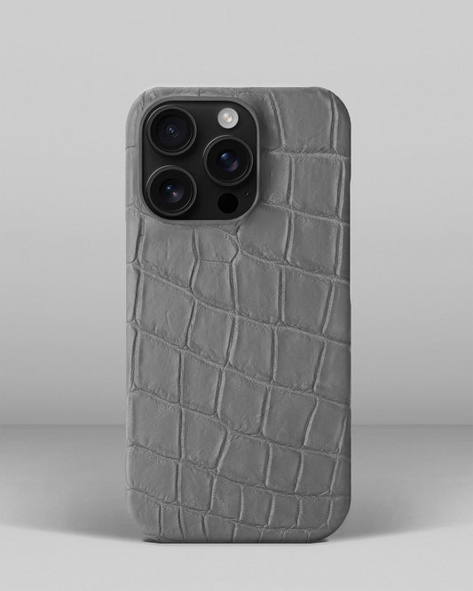 Сірий чохол обтягнутий шкірою крокодила для iPhone 14 Pro