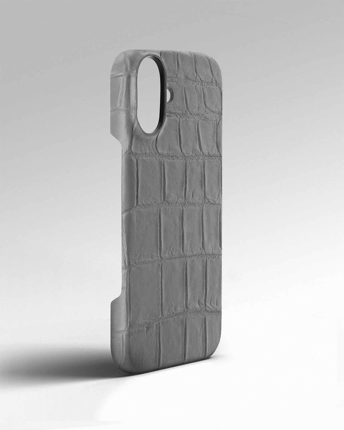 Сірий чохол обтягнутий шкірою крокодила для iPhone 16 Plus