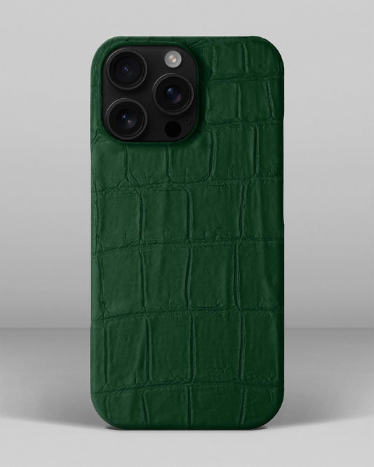 Темно-зелений чохол обтягнутий шкірою крокодила для iPhone 15 Pro Max