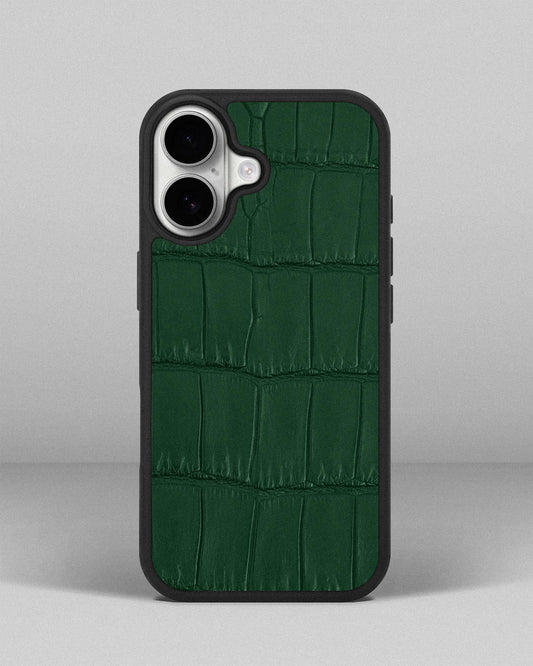 Dark green crocodile leather case for iPhone 17