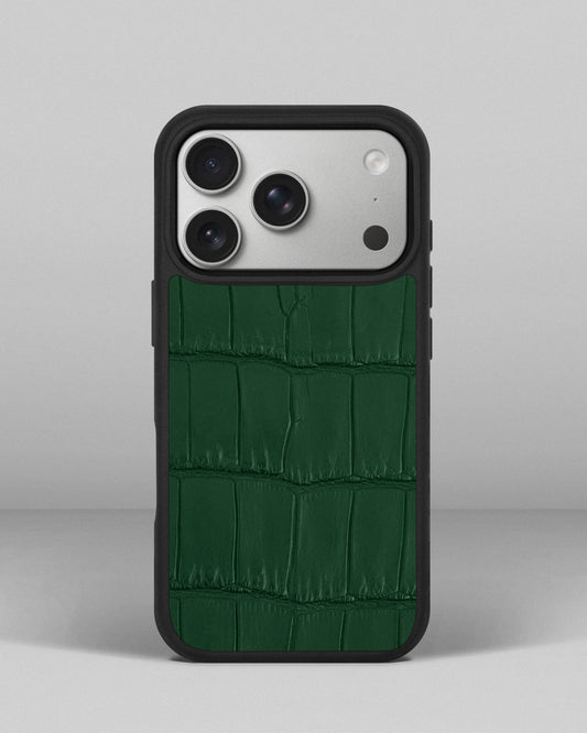 Dark Green Crocodile Leather Case for iPhone 17 Pro