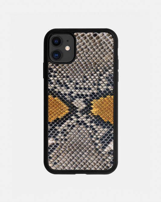 Чохол із сіро-жовтої шкіри пітона з дрібними лусочками для iPhone 11