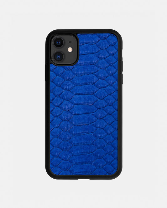 Blue python leather case with wide scales for iPhone 11