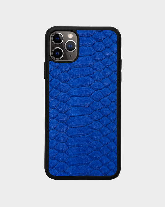 Blue python leather case with wide scales for iPhone 11 Pro Max