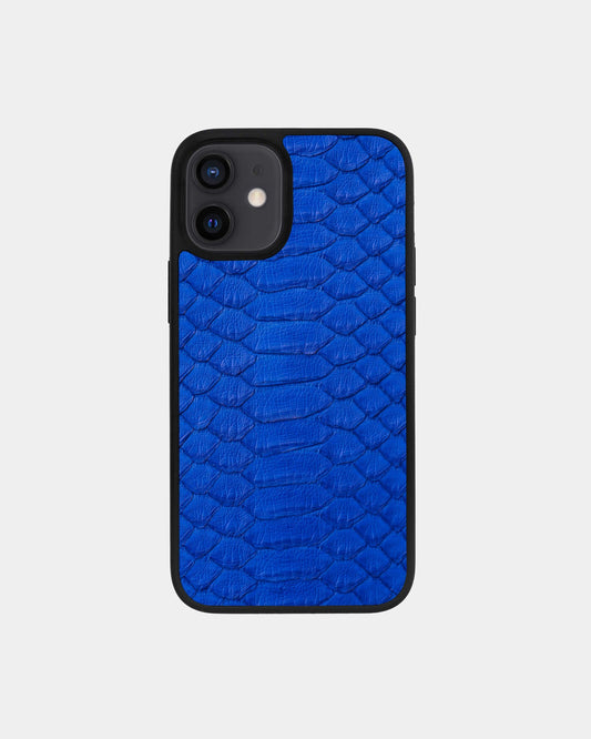 Blue python leather case with wide scales for iPhone 12