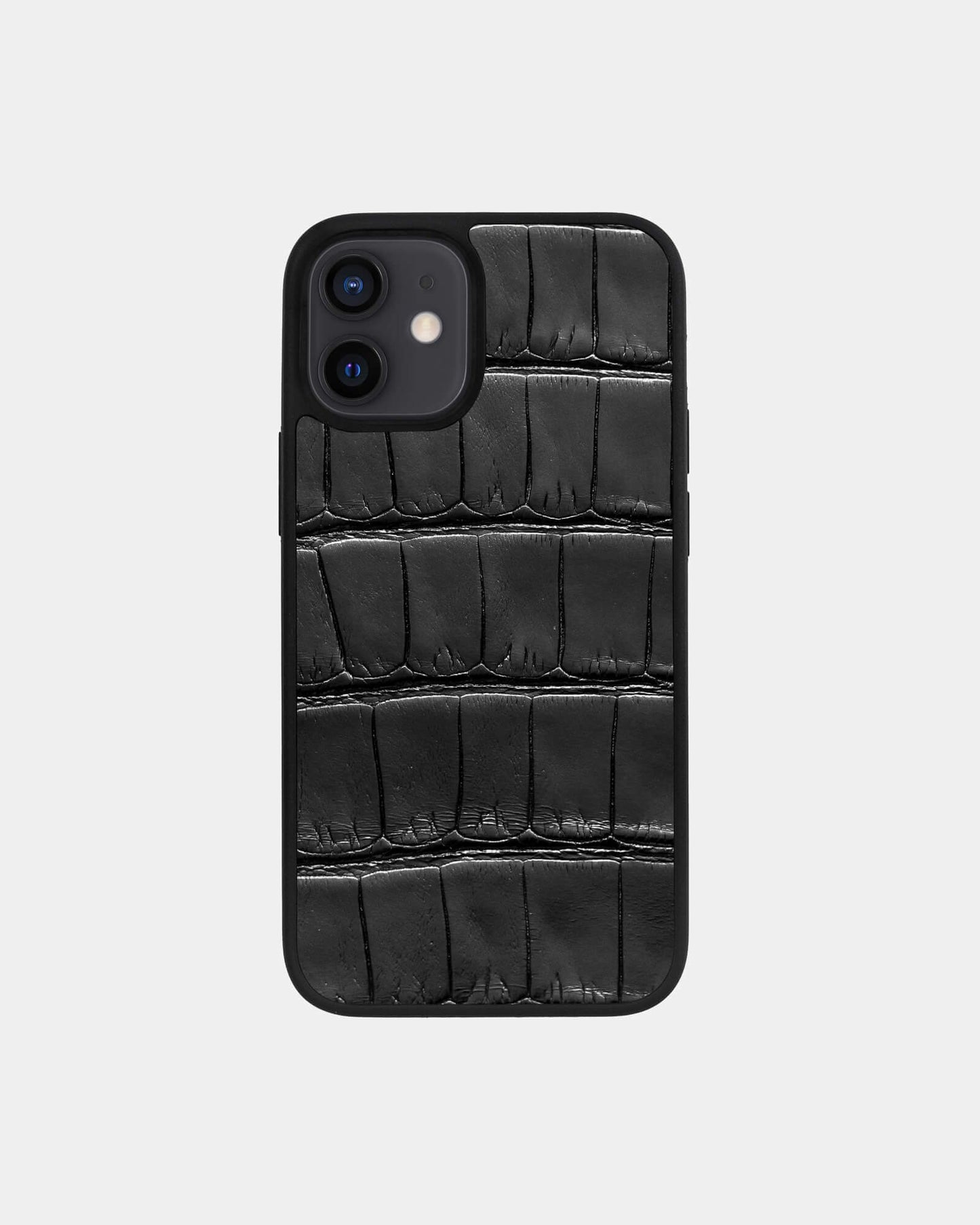 Чорний чохол зі шкіри крокодила для iPhone 12