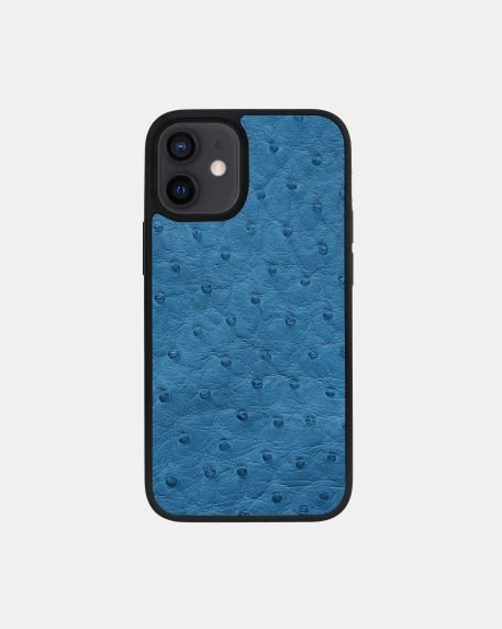 Чохол із блакитної шкіри страуса з фолікулами для iPhone 12