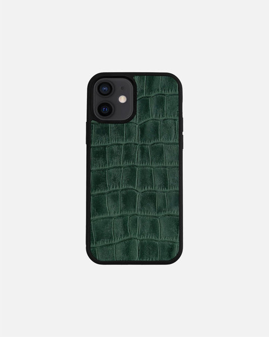 Чохол із зеленого тиснення під крокодила на телячій шкірі для iPhone 12 Mini