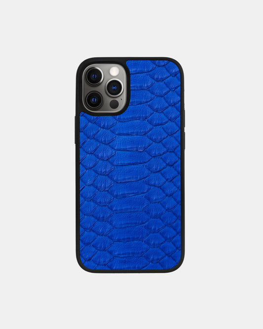Blue python leather case with wide scales for iPhone 12 Pro