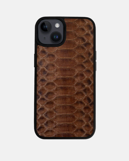 Чохол із коричневої шкіри пітона з широкими лусочками для iPhone 14 Plus