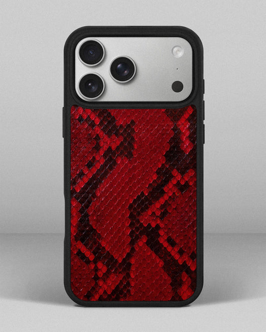 Чохол із червоної шкіри пітона з дрібними лусочками для iPhone 17 Pro Max