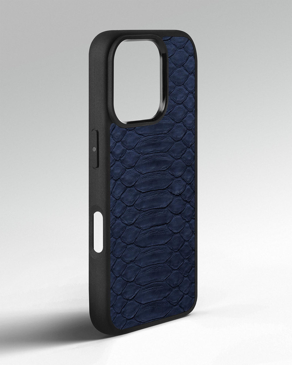 Dark blue python leather case with large scales for iPhone 16 Pro Max