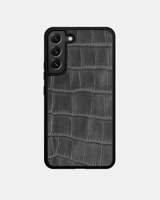 Чохол із сірого тиснення під крокодила на телячій шкірі для Samsung S22